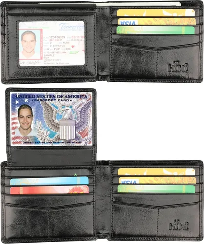 Vista 4 de Cartera para hombre-Cuero Genuino RFID Bloqueo Billetera Bifold Elegante Con Ventana 2 ID