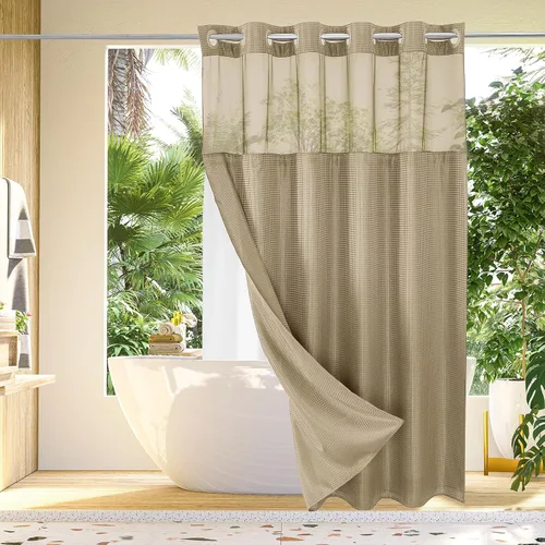 Vista 8 de Gibelle: cortina de ducha pequeña para baño de 36x74, cortina de ducha de punto gofre con juego de forro de tela a presión, no necesita ganchos