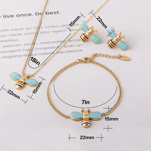 Vista 3 de CHEERSHINE Bee Jewelry Set, 18K Gold Necklace Bracelet Earrings Set Bee Pendant, Adjustable Necklace Bracelet Charm Jewelry Set Valentine's Day Gift