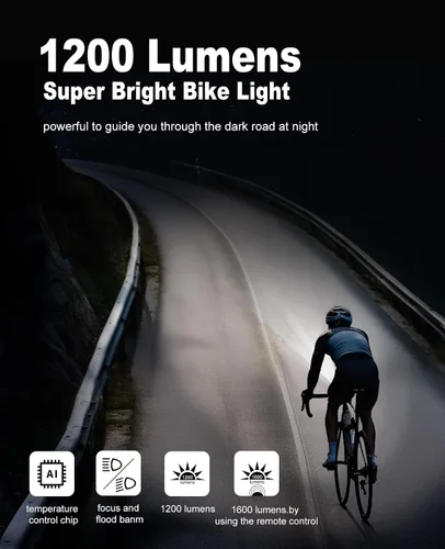 Vista 3 de TOWILD DLite1800 Bike Lights for Night Riding,1800LM Dual Light Source System,Compatible with Garmin/GoPro Mount,5000mAh Rechargeable