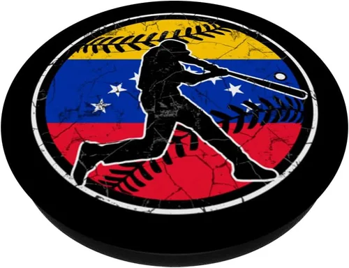 Vista 2 de PopSockets de béisbol con la bandera de Venezuela, bateador de béisbol, sóftbol, PopGrip intercambiable