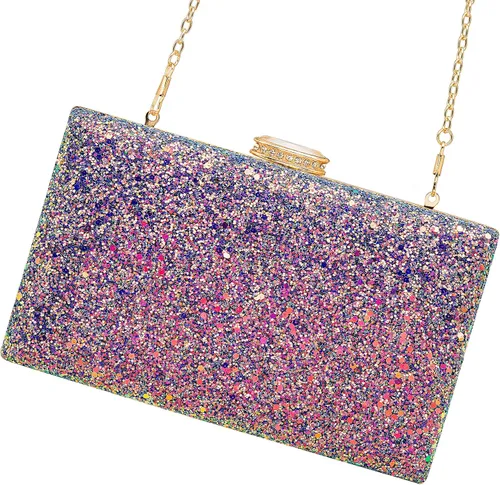 Vista 2 de CARIEDO Bolso de mano brillante para mujer, elegante bolsa de noche con purpurina para baile, boda, fiesta, graduación, novia, Decoración