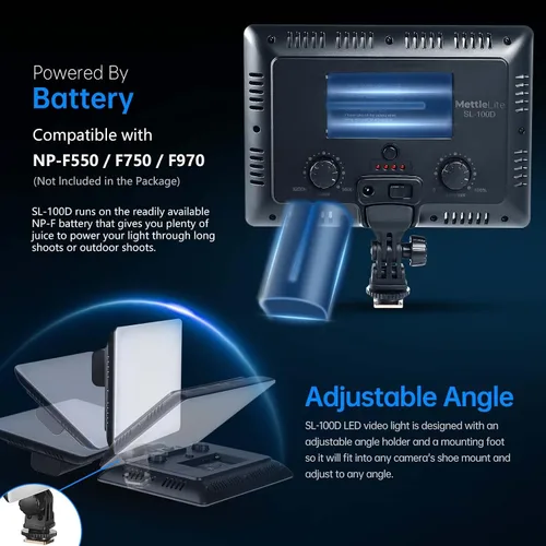 Vista 4 de Mettlelite SL100D - Luz de video LED bicolor en la cámara Iluminación de fotografía regulable continua Panel LED de estudio portátil 3200K-5600K
