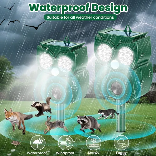 Vista 4 de Solar Ultrasonic Animal Repellent Outdoor, 4Pack Waterproof Deer Repellent Devices with RIP Motion Sensor, Cat Repellent with LED Flashing Lights