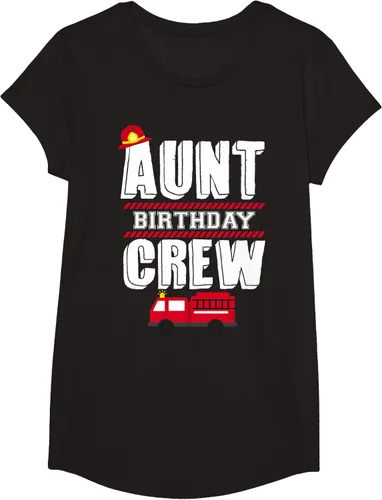 Vista 4 de Aunt Birthday Crew Fire Truck Fireman - Camiseta para fiesta de acogida, Negro, S