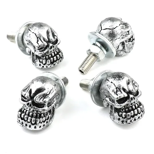 Vista 5 de Juego de 4 tornillos de calavera para placa de matrícula, decoración universal para automóvil, camión, motocicleta, marcos de matrícula, tornillos