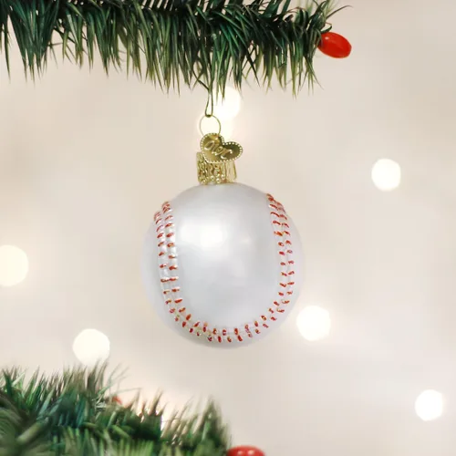 Vista 2 de Old World Christmas - Adorno de béisbol de vidrio soplado para árbol de Navidad, decoración festiva artesanal, colección deportiva