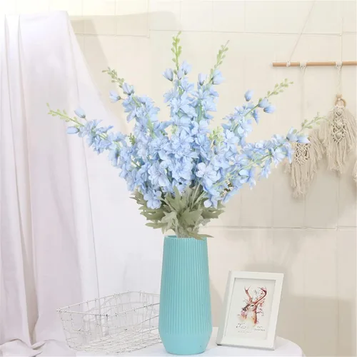 Vista 5 de IPOPU Flores Falsas Delphinium de 33.5 pulgadas, Flores Artificiales de Seda, 6 Piezas Azul Claro Larkspur Flores Artificiales de Tallo Largo