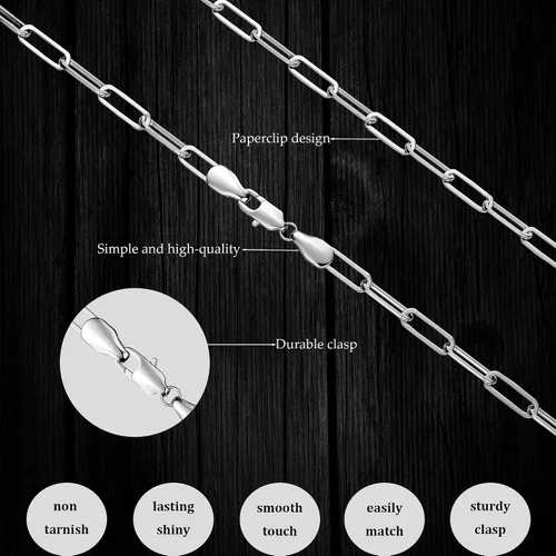 Vista 5 de MBW Collar de cadena de clip de plata para mujer, delicado collar de gargantilla de plata de ley para mujer, collar de eslabones simples, largos