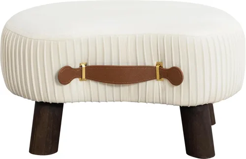 Vista 2 de LUE BONA Taburete pequeño curvado con asa, reposapiés de terciopelo beige y otomanos, moderno reposapiés con patas de madera, taburete con asiento