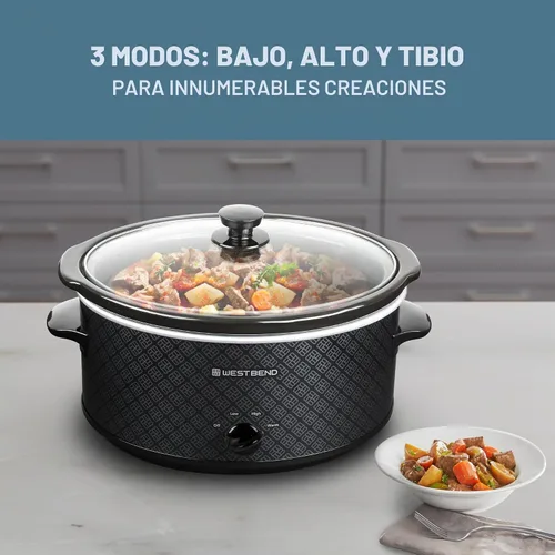 Vista 3 de West Bend Olla de cocción lenta manual de 6 cuartos estilo cerámica con olla de cerámica ovalada apta para lavavajillas y tapa de vidrio, dos Negro