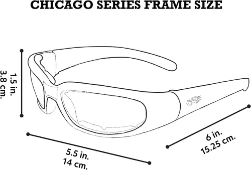 Vista 6 de Global Vision Chicago - Lentes de sol acolchados para motocicleta para hombres y mujeres, color negro con lentes ahumados, seguridad RX-ABLE