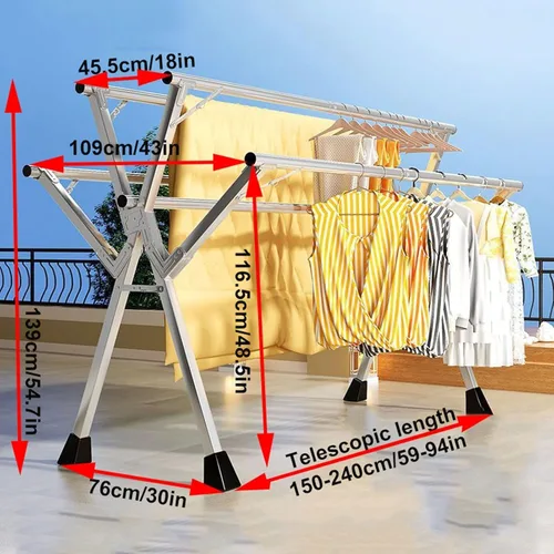Vista 7 de Escurridor de ropa de acero inoxidable – Estante de secado de ropa plegable resistente de 5 varillas, ahorro de espacio para interiores
