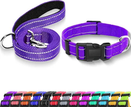Vista 7 de Collar reflectante para perro con hebilla de bloqueo de seguridad, collares de nailon suaves y transpirables ajustables para perros pequeños Negro