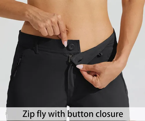 Vista 4 de Willit Pantalones cortos largos de senderismo para mujer de 10 pulgadas, de secado rápido, atléticos, de verano, con bolsillos