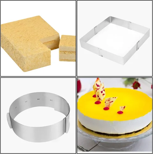 Vista 7 de 2 anillos de molde para pasteles de 6 a 12 pulgadas, molde ajustable para pastel, anillo circular de mousse de acero inoxidable y molde cuadrado