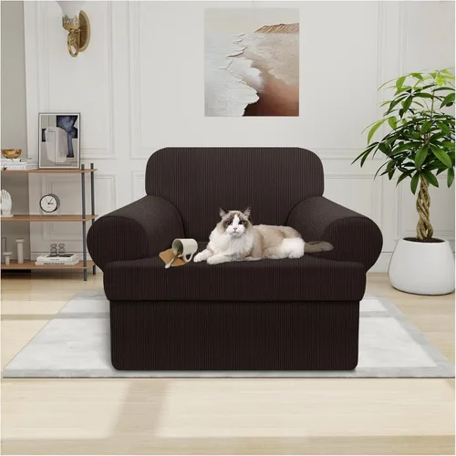 Vista 12 de Funda impermeable para silla con brazos, juego de 2 piezas, funda a rayas para 1 sofá separado con cojín en T, fundas de sillón de tela