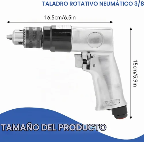 Vista 2 de Taladro neumático de aire de 3/8", herramienta de rotación reversible de alta velocidad de 1700rpm para perforar en paredes, pisos, placa de hierro