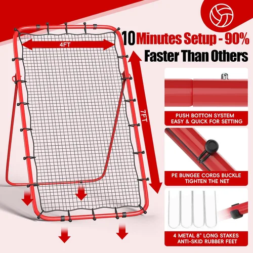 Vista 3 de Red de rebote para voleibol de 7x4 pies, red de rebote ajustable de 5 ángulos para practicar zambullidas, posicionamiento, clavado
