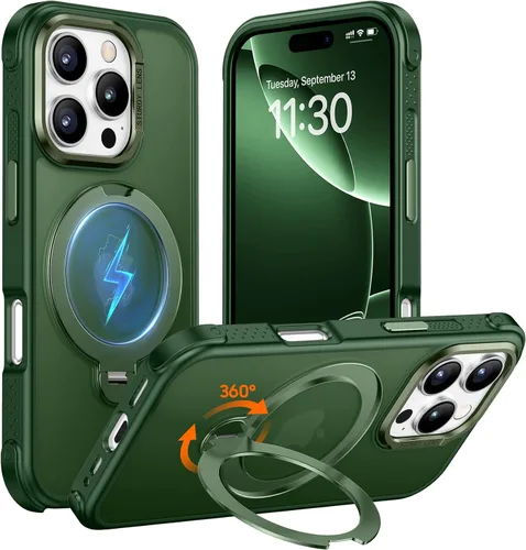 Vista 44 de Magnética para iPhone 12 e iPhone 12 Pro Funda, [con Soporte de Anillo Magnético Invisible Giratorio 360°][A Prueba de Golpes][Compatible