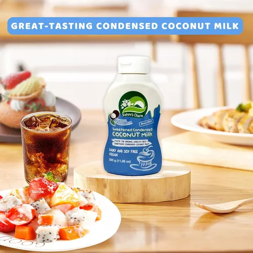Vista 6 de Nature's Charm - Leche de coco condensada endulzada, botella para apretar, sin lácteos y soja, vegana, sin lactosa, sin gluten. Rico sabor a coco