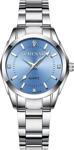 Vista 7 de Relojes para mujeres, cuarzo analógico, plateados, de acero inoxidable, luminosos, impermeables, reloj de vestir para damas negro (021 Black)