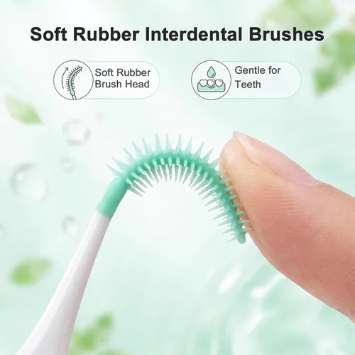 Vista 4 de 300 cepillos interdentales de doble uso de silicona suave, púas dentales desechables, púas de hilo dental de primera calidad para una limpieza