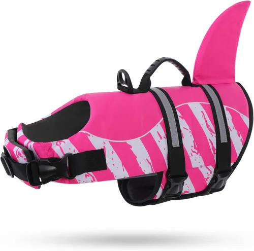 Vista 19 de Queenmore Chaleco Salvavidas para Perros Tiburón, Chaleco de Natación de Alta Flotabilidad, Chalecos Salvavidas para Perros Ajustables y Fáciles