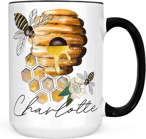 Vista 5 de Personalized Beehive and Bees Ceramic Coffee Mug, 11 or 15 oz