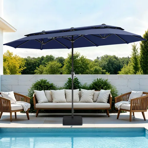 Vista 11 de PHI VILLA Sombrillas para patio al aire libre de 13 pies con base incluida, sombrilla rectangular de doble cara de 2 niveles para exteriores