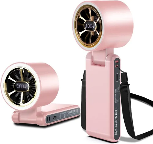 Vista 9 de CAZOKASI Ventilador de mano recargable de viento fuerte con iluminación ambiental 4 IN1 5000mAh hasta 22H para cuello de clip de cintura
