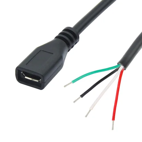 Vista 2 de Cable corto micro USB hembra de 4 pines de 11 pulgadas, 24AWG USB 5V/2A 4 pines Pigtail Cable de alimentación y datos de extremo abierto