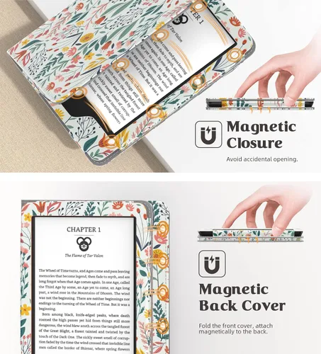 Vista 6 de Moko Funda para Kindle de 6" (11ª generación, 2024/2022), flores A-Flowers