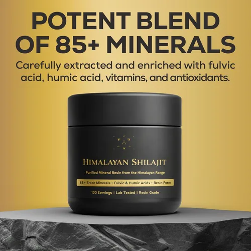 Vista 6 de Alcami - Resina Shilajit del Himalaya de alta calidad, grado dorado de alta potencia para hombres y mujeres, 100 porciones, más de 85 minerales