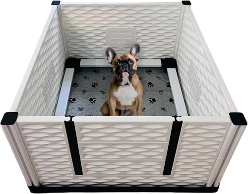 Vista 23 de EZwhelp EZclassic 28"x28"x18" Caja de parto acolchada pequeña para perros con rieles, suministros para parto de cachorros, almohadilla negra