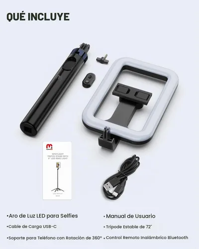 Vista 7 de M MYBAT PRO Luz selfie de 9 pulgadas para exteriores – Soporte de trípode extensible de 72 pulgadas con base de 4 patas, luces LED regulables