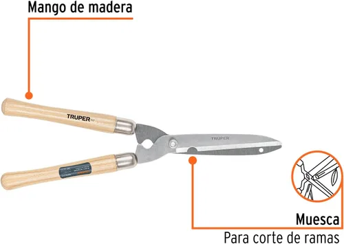 Vista 4 de Truper Tijeras de setos de precisión de 10 pulgadas (modelo 31460 / T-17) Professional Manual Bush Trimmer, Contoured Ash Wood Handles with