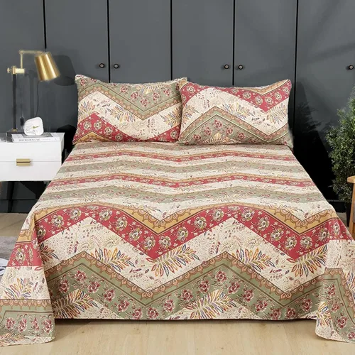Vista 9 de DaDalogy Bedding - Sábana encimera botánica floral solo con 2 fundas de almohada, patrón de filigrana de cachemira cheurón bohemio, colorido, Sábana