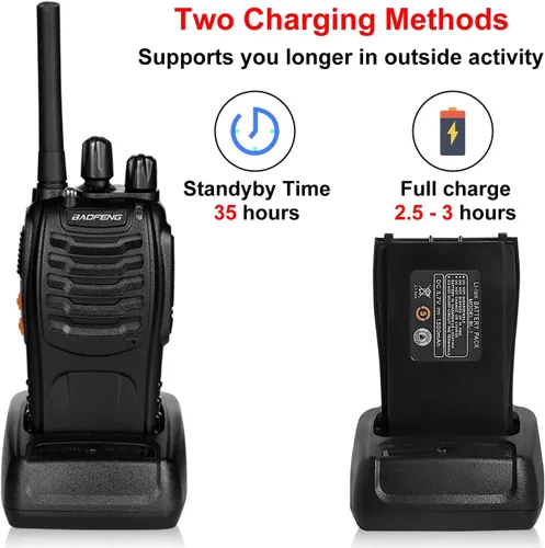 Vista 4 de BAOFENG Walkie Talkies para adultos 888S - Radios bidireccionales recargables de largo alcance con auriculares, radio FRS portátil de mano