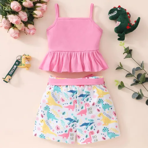 Vista 7 de Conjunto de 2 piezas para niña, camisa y pantalones cortos con cinturón, ropa de verano de 2 a 7 años