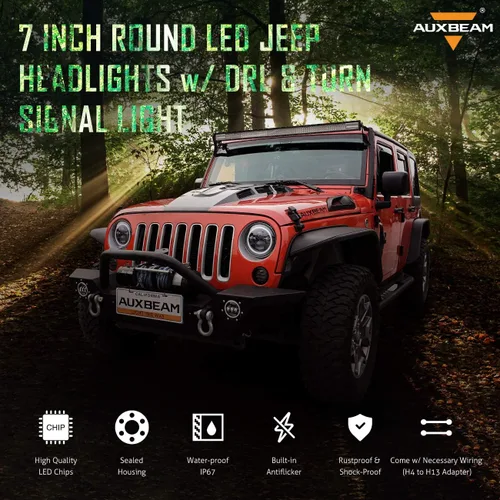 Vista 6 de Auxbeam Faros delanteros LED de 7 pulgadas aprobados por DOT para Jeep Wrangler JK JKU Unlimited TJ LJ CJ 1997-2018, faros delanteros redondos de 7