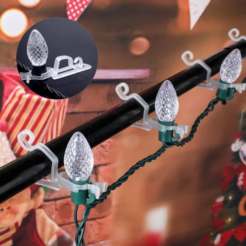 Vista 4 de 40 clips de canalón de luz de Navidad, clip de plástico C7 C9 para decoraciones de fiesta de Navidad (transparente)