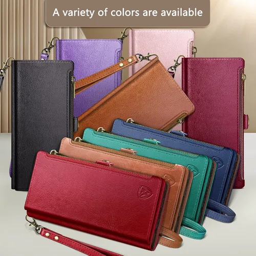 Vista 3 de XcaseBar Funda tipo cartera para iPhone XR de 6.1 pulgadas con bloqueo RFID, soporte para tarjetas de crédito con cremallera, funda de piel