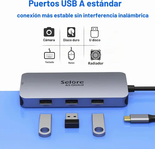 Vista 5 de Adaptador USB C a HDMI dual, estación de acoplamiento USB C 7 en 1 a puerto HDMI dual VGA, USB a 3USB 2.0, adaptador de monitor múltiple para Dell