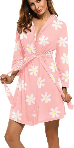Vista 8 de HOTOUCH - Bata ligera de punto corta para mujer, bata de baño suave con bolsillos, ropa de dormir para damas