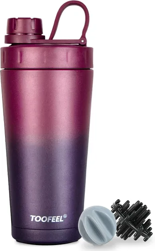 Vista 9 de TOOFEEL Botella agitadora de acero inoxidable - Botella agitadora aislada de doble pared de 20 onzas, mantiene frío/calor, para mezclas de proteínas