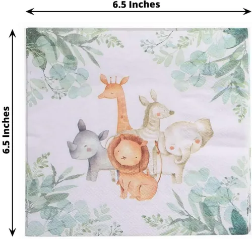 Vista 3 de Efavormart - Paquete de 20 servilletas de papel con estampado de animales de safari, servilletas de cóctel desechables suaves con temática de selva