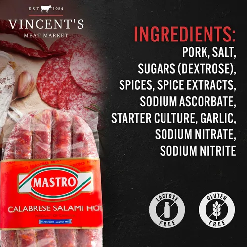 Vista 2 de Vincent's Meat Market - Salami italiano picante. Calabrese caliente plano, salami Soppressata. Ideal para delicias de embutidos, sabores de calidad