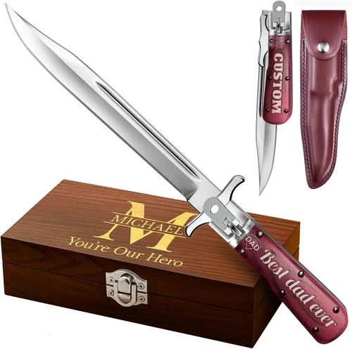 Vista 11 de Grand Way Cuchillo plegable de hoja larga – Cuchillos afilados para caza, senderismo, campamento, supervivencia táctica y trabajo para hombres