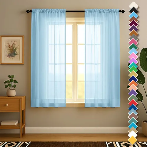 Vista 43 de YHSF Cortinas traslúcidas – Juego de 2 paneles para decoración del hogar – Elegantes cortinas de gasa sólida con bolsillo para barra